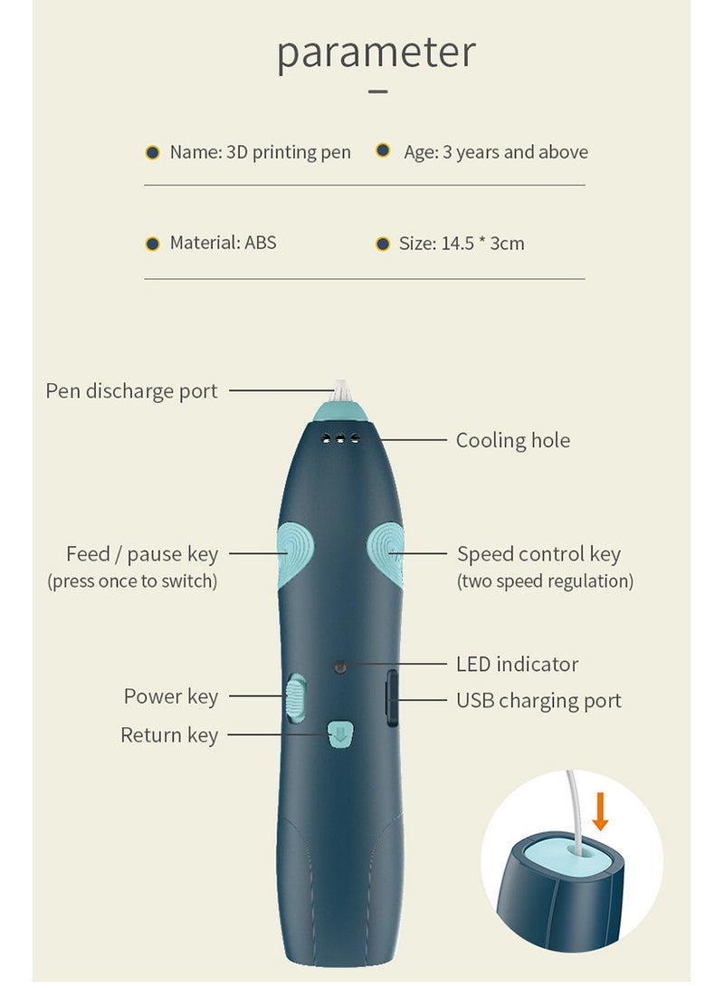 3D Wireless Low Temperature Printing Pen for Kids (Blue) - Image 5